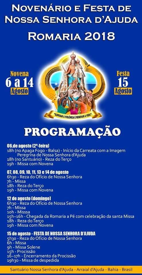 Cartaz   Santurio Nossa Senhora d'Ajuda - Praa da Igreja, Do dia 6 ao dia 15/8/2018
