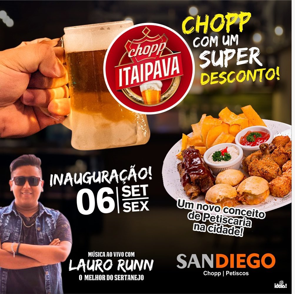 Cartaz   San Diego Chopp & Petiscos - Passarela do descobrimento 55, Sexta-feira 6 de Setembro de 2019