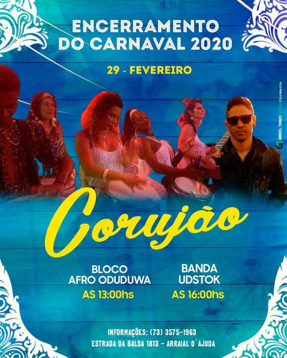 Cartaz   Corujo - Estrada da Balsa, 1813 - Praia de Araape, Sábado 29 de Fevereiro de 2020