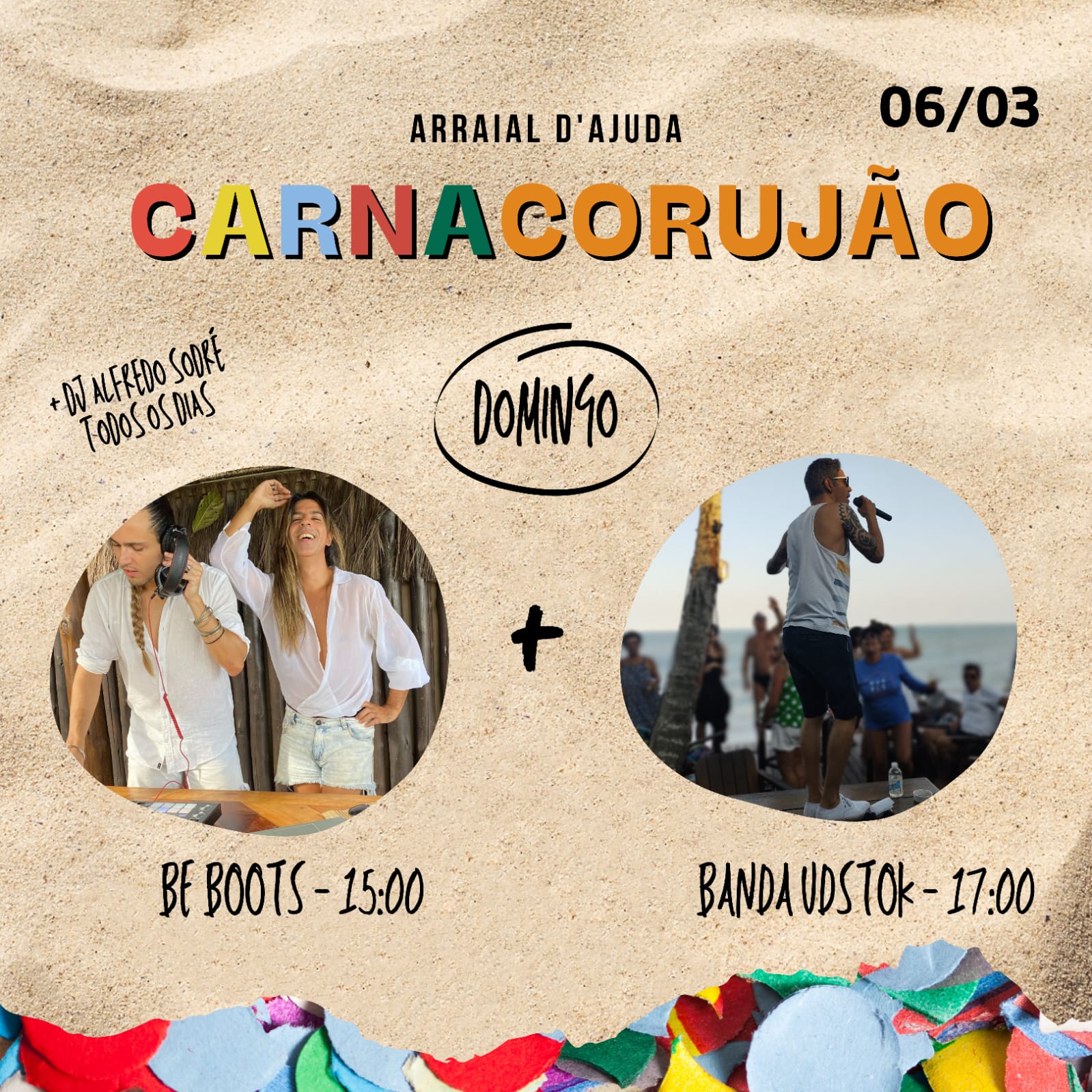 Cartaz   Corujo - Estrada da Balsa, 1813 - Praia de Araape, Domingo 6 de Março de 2022