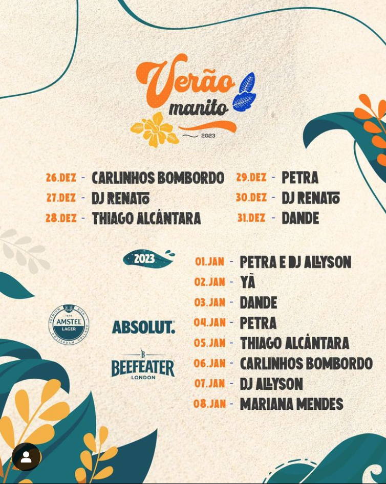 Cartaz   Manito Praia - Av. Beira Mar, 1200, Sábado 7 de Janeiro de 2023