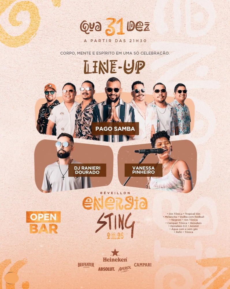 Cartaz Sting Praia Bar - Estrada da Balsa, 1937 - Praia de Araçaípe, Quarta-feira 31 de Dezembro de 2025